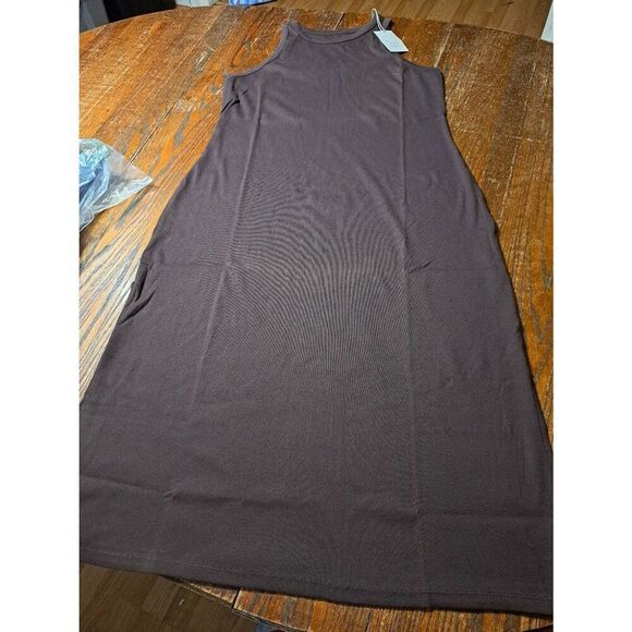 New 1X A New Day Brown Sleeveless Ribbed Tank Dress Casual Sundress w Side Slits - Picture 1 of 3